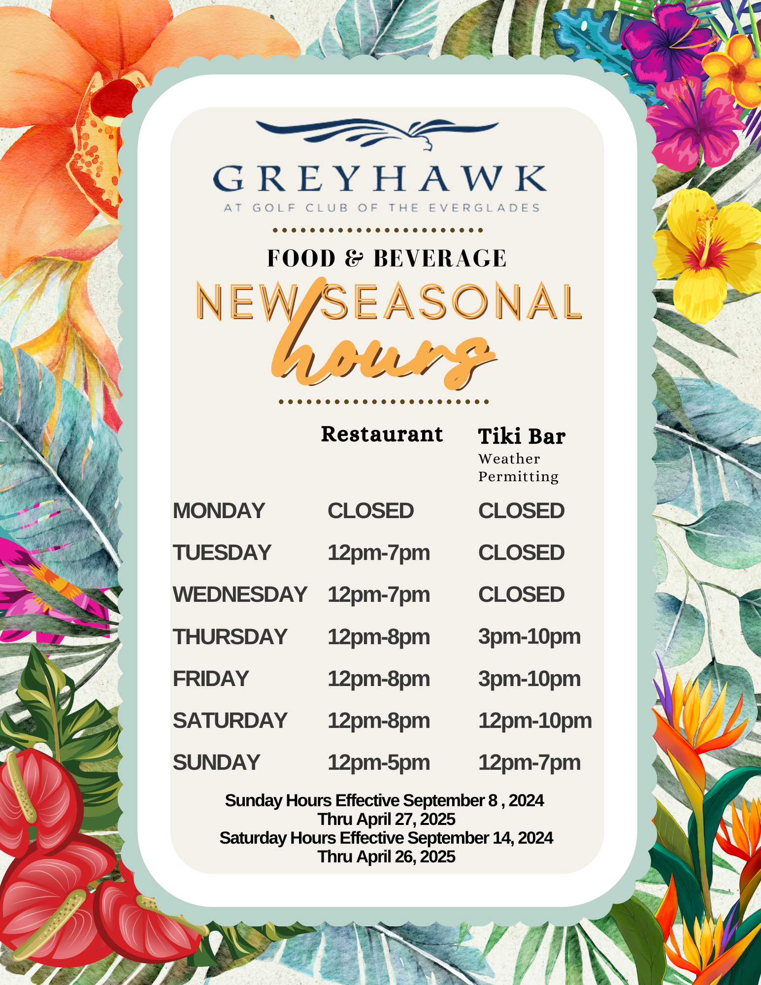 New Seasonal Hours